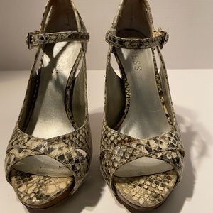 Guess Faux Snakeskin Peep Toe Heels